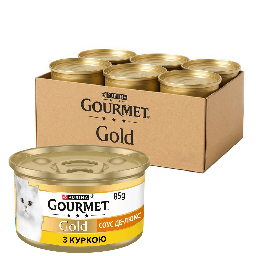 Консерва Gourmet Gold  (Гурме Голд) Соус Де-Люкс для кішок з куркою 24 шт × 85 г Purina