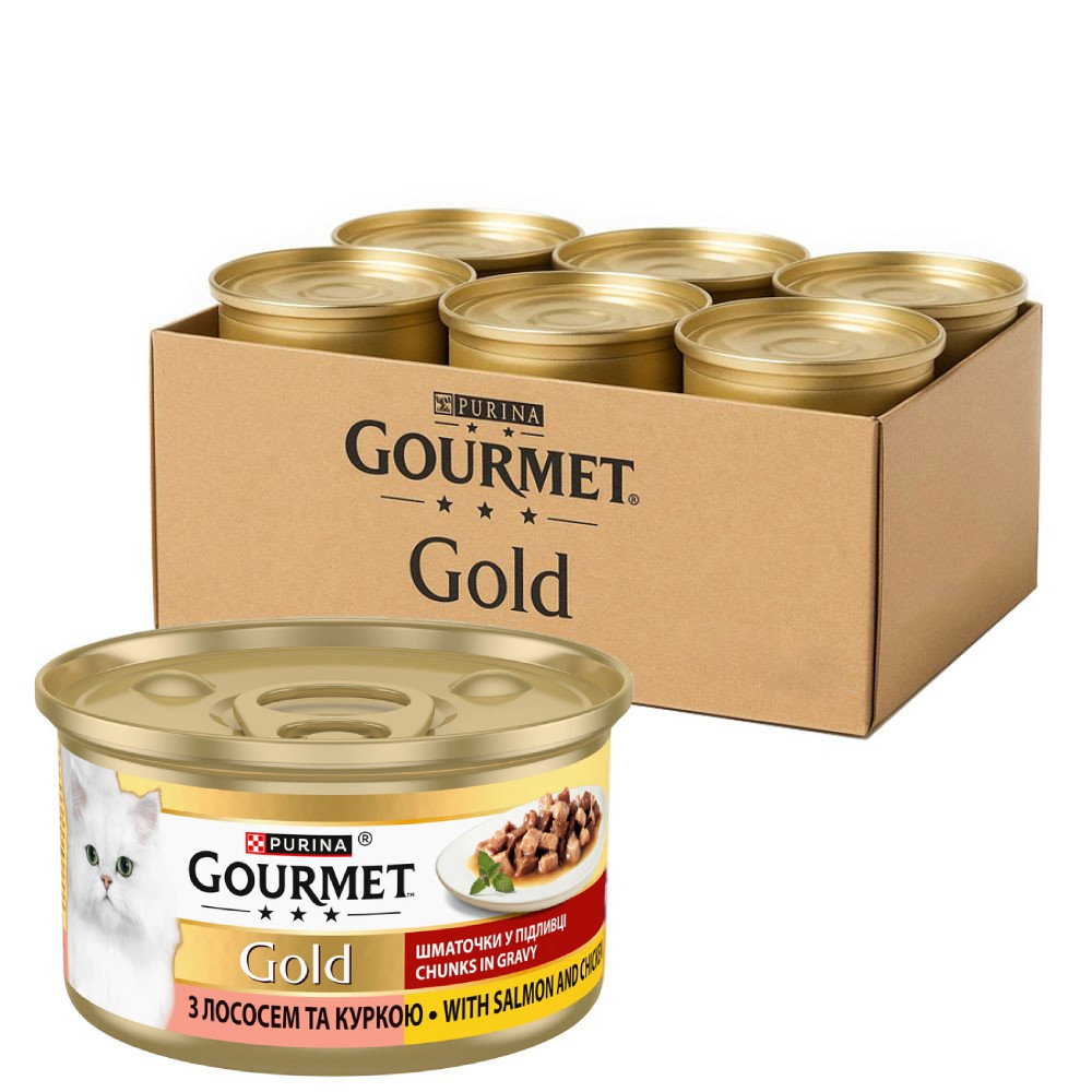 Консерва Gourmet Gold (Гурме Голд) для кішок шматочки в соусі з лососем і курчам 24 шт × 85 г