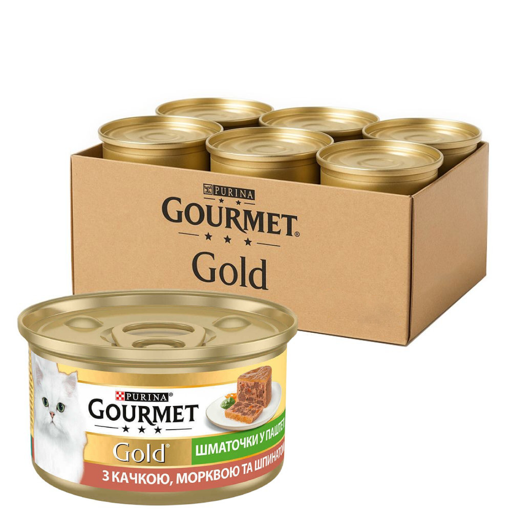 Консерва для кішок Gourmet Gold (Гурме Голд) шматочки у паштеті з качкою, морквою і шпинатом 24 шт × 85 г Purina