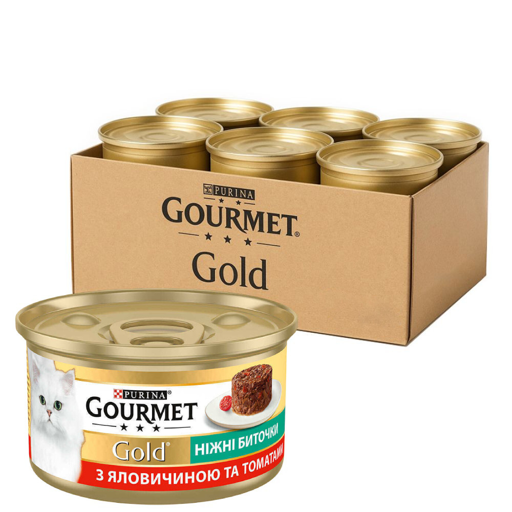 Консерва для котів Gourmet Gold (Гурме Голд) Ніжні Биточки з яловичиною і томатом 24 шт × 85 г Purina