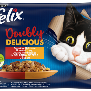 Вологий корм для котів Фелікс Felix Doubly delicious Асорті індичкою, печінкою, яловичиною та птицею в желе 4 шт х 85 г