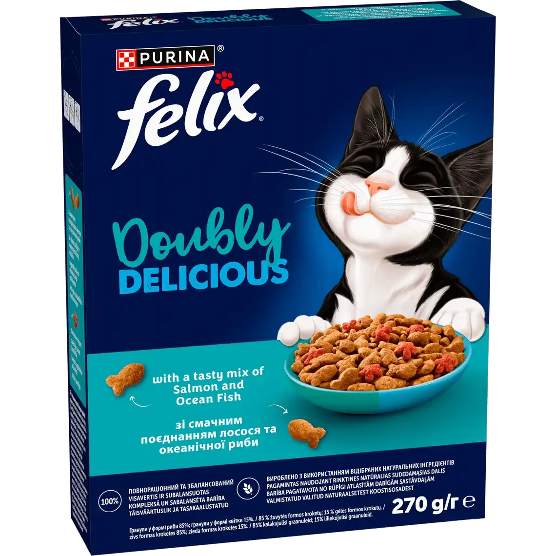 Сухий корм для котів Felix Doubly Delicious (Фелікс Даблі Делішес) з лососем та океанічною рибою, 270 г