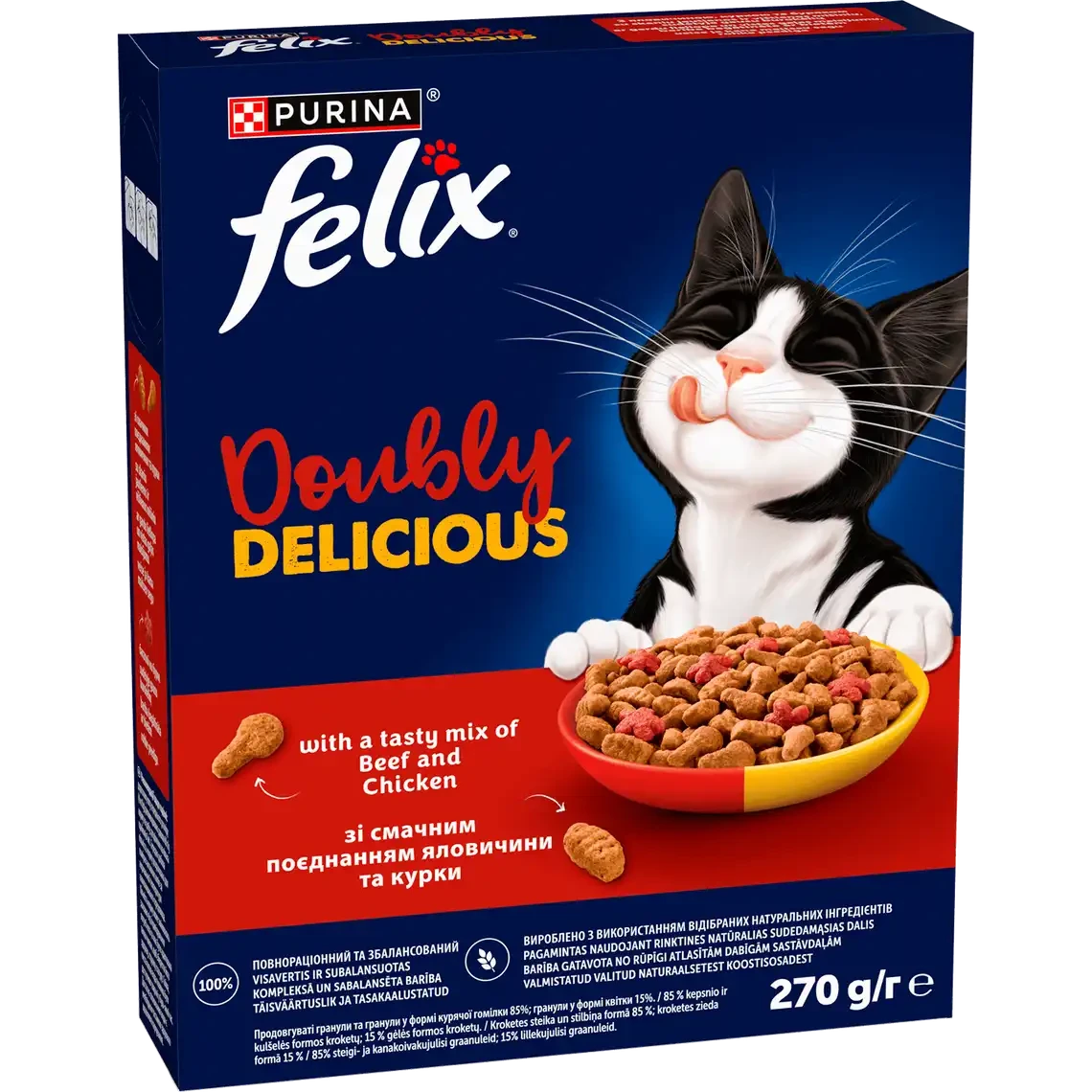 Сухий корм для котів Felix Doubly Delicious (Фелікс Даблі Делішес) з яловичиною і куркою, 270 г