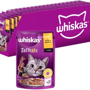 Вологий корм Whiskas (Віскас) Tasty Mix з ягням та індичкою в соусі 85 г (блок 28 шт)