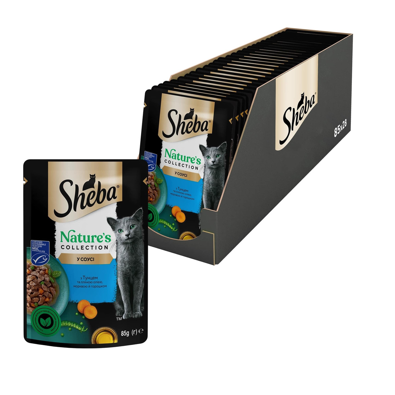 Вологий корм Sheba (Шеба) Nature's Collection (беззерновий) для дорослих кішок з тунцем, овочами та лляною олією, 85г (блок 28шт)
