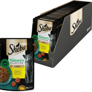 Вологий корм Sheba (Шеба) Nature's Collection (беззерновий) для дорослих кішок з куркою, томатами та лляною олією, 85г (блок 28шт)