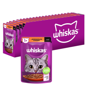 Вологий корм Whiskas (Віскас) консерва для кішок з домашньою птицею в соусі 85 г (блок 28 шт)