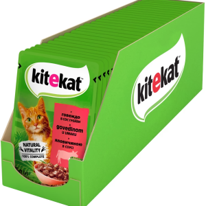 Kitekat Natural Vitality (Пауч) Консерви для кішок з яловичиною в соусі, 85 г (блок 28 шт)
