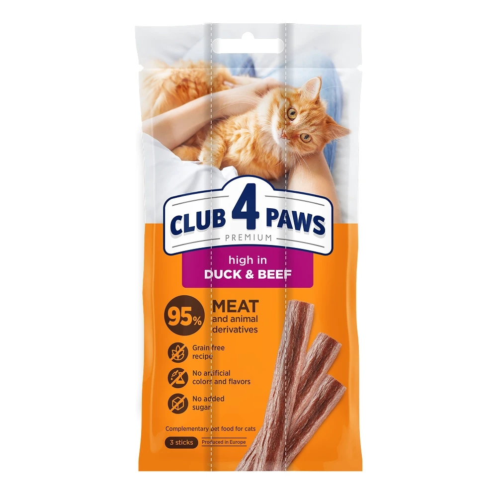 М'ясна паличка для котів CLUB 4 PAWS (Клуб 4 Лапи) з качкою та яловичиною 3 шт х 5 г