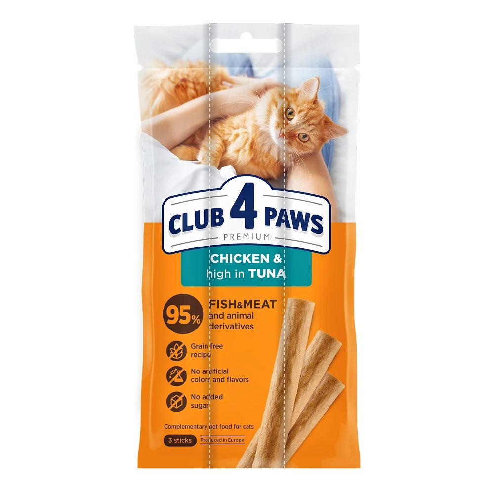 М'ясна паличка для котів CLUB 4 PAWS (Клуб 4 Лапи) з куркою та тунцем 3 шт х 5 г
