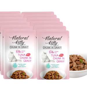 Повноцінний вологий корм Natural Kitty Chunk in Gravy для котів шматочки курки та тунця у соусі, 85 г (блок 24 шт × 85 г)