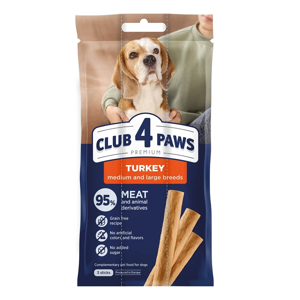 М'ясна паличка для собак середніх та великих порід CLUB 4 PAWS (Клуб 4 Лапи) з індичкою 3 шт х 20 г